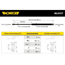 ML5417 MONROE Газовая пружина, крышка багажник