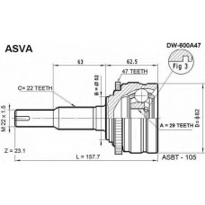 DW-600A47 ASVA Шарнирный комплект, приводной вал