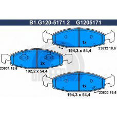 B1.G120-5171.2 GALFER Комплект тормозных колодок, дисковый тормоз