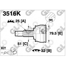3516K GLO Шарнирный комплект, приводной вал