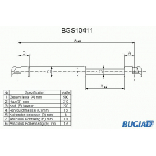 BGS10411 BUGIAD Газовая пружина, крышка багажник