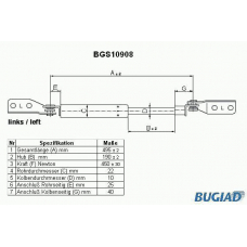 BGS10908 BUGIAD Газовая пружина, крышка багажник