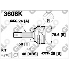 3608K GLO Шарнирный комплект, приводной вал