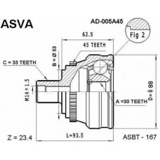 AD-005A45 ASVA Шарнирный комплект, приводной вал