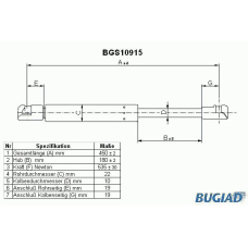 BGS10915 BUGIAD Газовая пружина, крышка багажник