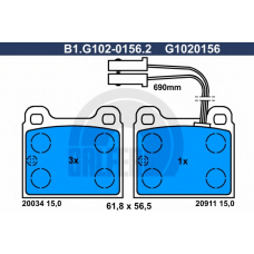 B1.G102-0156.2 GALFER Комплект тормозных колодок, дисковый тормоз