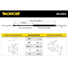 ML5264 MONROE Газовая пружина, капот