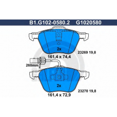 B1.G102-0580.2 GALFER Комплект тормозных колодок, дисковый тормоз