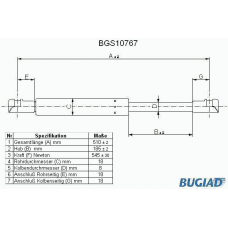 BGS10767 BUGIAD Газовая пружина, крышка багажник