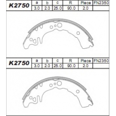 K2750 ASIMCO Комплект тормозных колодок