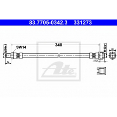 83.7705-0342.3 ATE Тормозной шланг