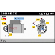 0 986 010 730 BOSCH Стартер 12v 1.10kw ford transi