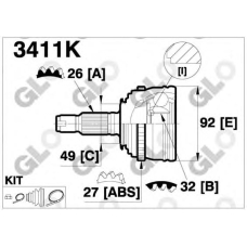 3411K GLO Шарнирный комплект, приводной вал