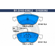 B1.G102-0392.2 GALFER Комплект тормозных колодок, дисковый тормоз