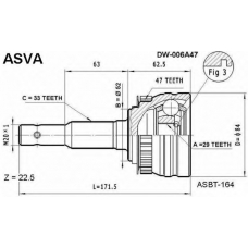 DW-006A47 ASVA Шарнирный комплект, приводной вал