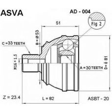 AD-004 ASVA Шарнирный комплект, приводной вал