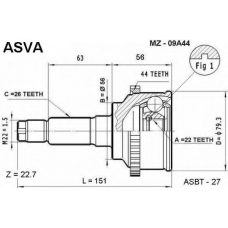 MZ-09A44 ASVA Шарнирный комплект, приводной вал