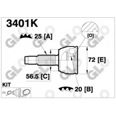 3401K GLO Шарнирный комплект, приводной вал