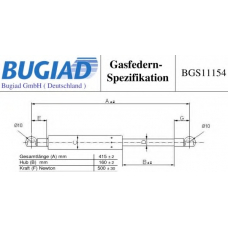 BGS11154 BUGIAD Газовая пружина, крышка багажник