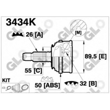 3434K GLO Шарнирный комплект, приводной вал