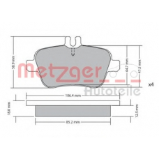 1170204 METZGER Комплект тормозных колодок, дисковый тормоз