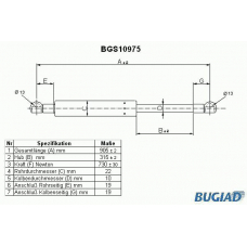 BGS10975 BUGIAD Газовая пружина, крышка багажник