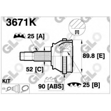 3671K GLO Шарнирный комплект, приводной вал