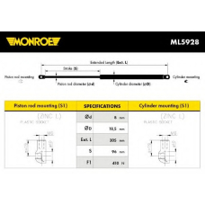 ML5928 MONROE Газовая пружина, капот