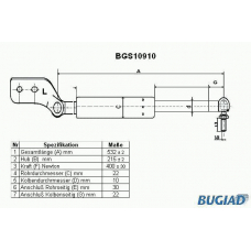 BGS10910 BUGIAD Газовая пружина, крышка багажник