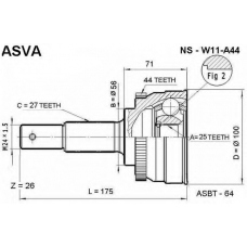 NS-W11A44 ASVA Шарнирный комплект, приводной вал