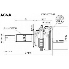 DW-007A47 ASVA Шарнирный комплект, приводной вал