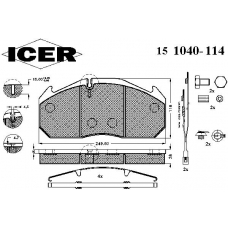 151040-114 ICER Комплект тормозных колодок, дисковый тормоз