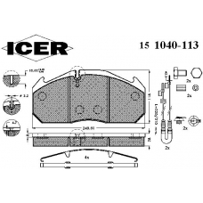 151040-113 ICER Комплект тормозных колодок, дисковый тормоз