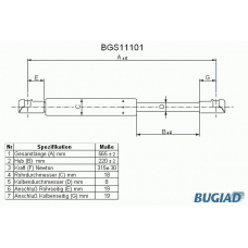 BGS11101 BUGIAD Газовая пружина, крышка багажник