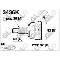 3436K GLO Шарнирный комплект, приводной вал