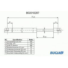 BGS10287 BUGIAD Газовая пружина, крышка багажник