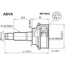 MZ-38A44 ASVA Шарнирный комплект, приводной вал