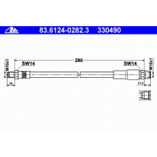 83.6124-0282.3 ATE Тормозной шланг