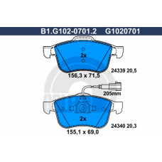 B1.G102-0701.2 GALFER Комплект тормозных колодок, дисковый тормоз