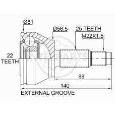 OJ-1622 InterParts Шарнирный комплект, приводной вал