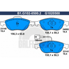 B1.G102-0500.2 GALFER Комплект тормозных колодок, дисковый тормоз