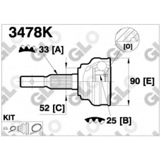 3478K GLO Шарнирный комплект, приводной вал