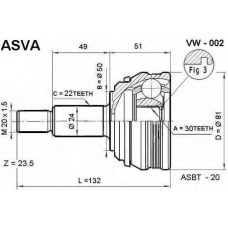 VW-002 ASVA Шарнирный комплект, приводной вал