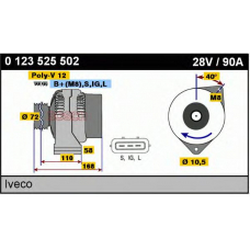 0 123 525 502 BOSCH Генератор 28 v 90 a