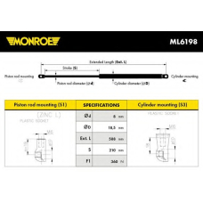 ML6198 MONROE Газовая пружина, капот