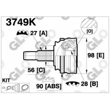 3749K GLO Шарнирный комплект, приводной вал