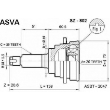 SZ-802 ASVA Шарнирный комплект, приводной вал