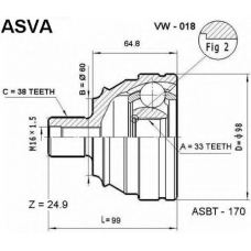 VW-018 ASVA Шарнирный комплект, приводной вал