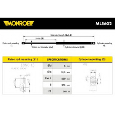 ML5602 MONROE Газовая пружина, крышка багажник