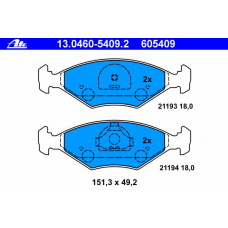13.0460-5409.2 ATE Комплект тормозных колодок, дисковый тормоз